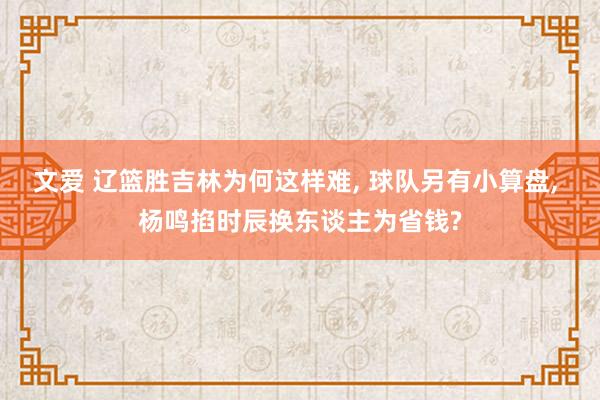 文爱 辽篮胜吉林为何这样难, 球队另有小算盘, 杨鸣掐时辰换东谈主为省钱?